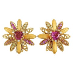 Carrera y Carrera 18 Karat Gold Diamond, Tourmaline and Multi-Sapphire Earrings