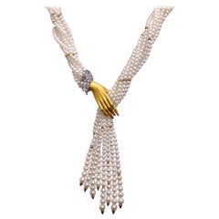Carrera y Carrera Collier torsadé en or 18 carats avec perles et diamants de 0,62 carat à la main
