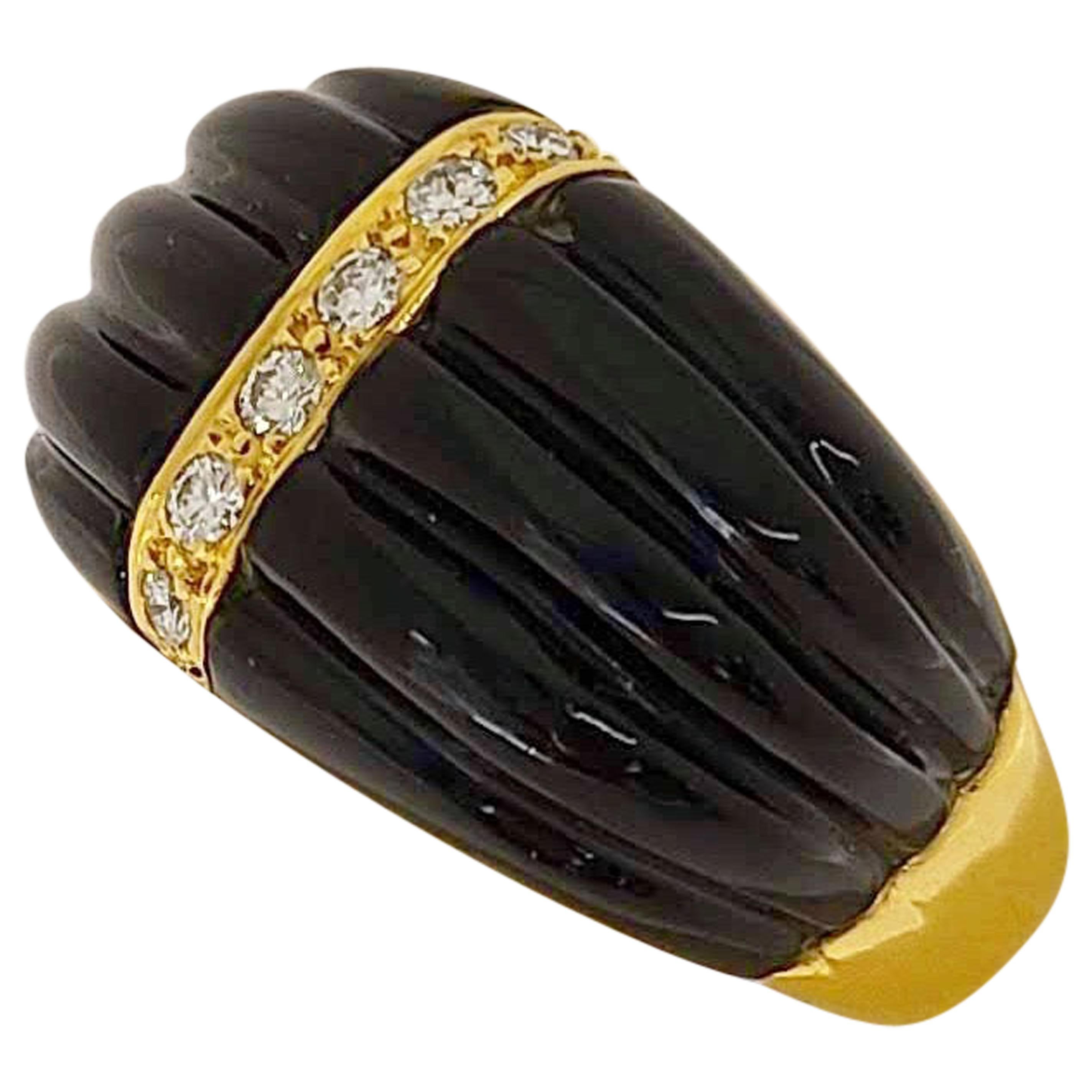 Carrera Y Carrera 18 Karat Gold Ring with Black Onyx and .47 Carat Diamonds For Sale