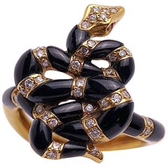 Carrera y Carrera 18 Karat Yellow Gold and Onyx Serpent Ring