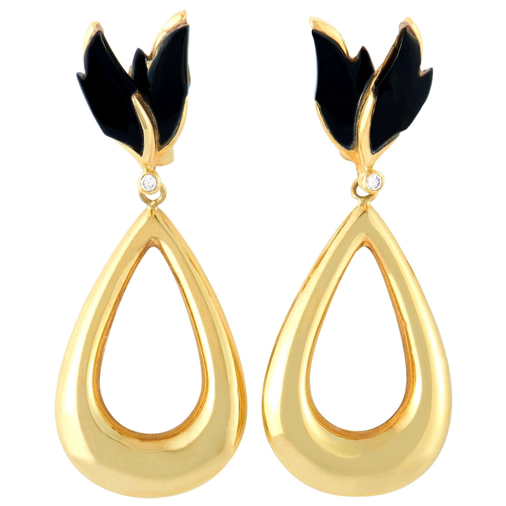 Carrera y Carrera 18 Karat Yellow Gold Diamond and Onyx Earrings