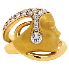 Carrera y Carrera 18 Karat Yellow Gold Diamond Lady Face Ring