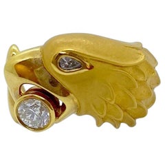 Vintage Carrera Y Carrera 18 Karat Yellow Gold Eagle Ring with .35 Carat Diamond
