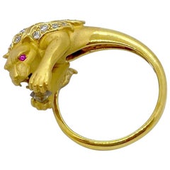 Carrera y Carrera 18 Karat Yellow Gold Lions Head Ring with .22 Carat Diamonds