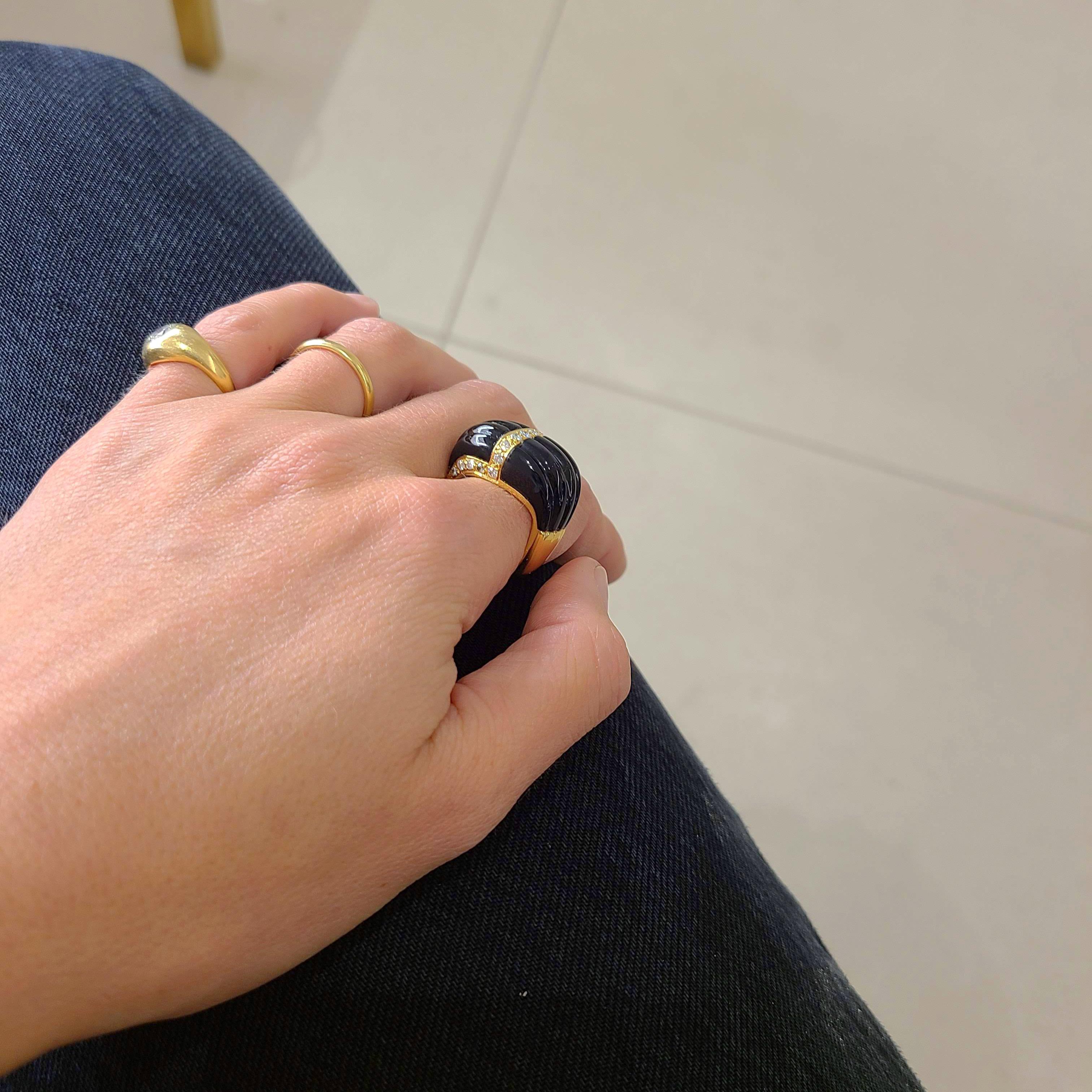 Women's or Men's Carrera Y Carrera 18 Karat Gold Ring with Black Onyx and .47 Carat Diamonds For Sale