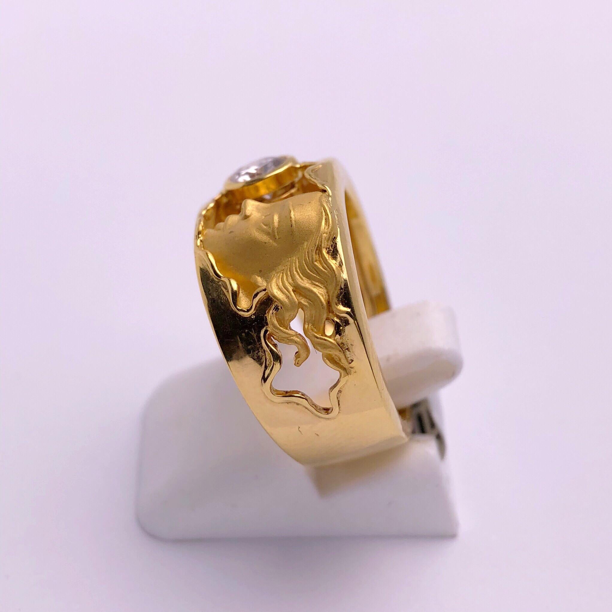 Art Nouveau Carrera y Carrera 18 Karat Yellow Gold Women's Profile, 0.32 Carat Diamond Ring For Sale
