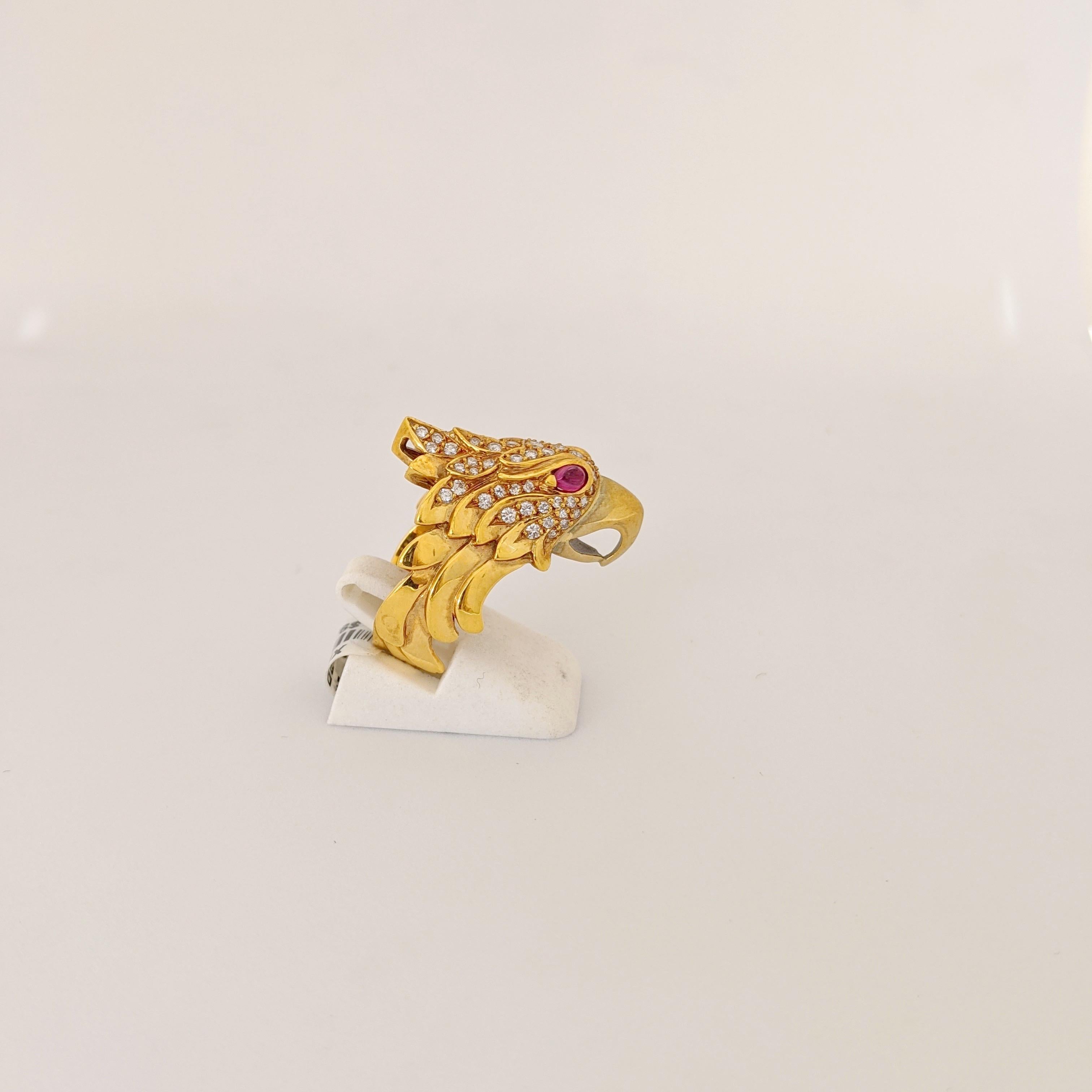 Art Nouveau Carrera Y Carrera 18 Karat Yellow Gold and Diamonds Eagle Head Ring For Sale