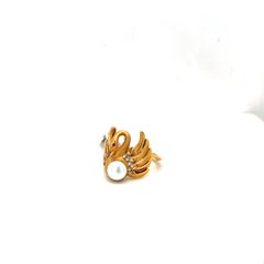 Carrera Y Carrera 18 Kt Yellow Gold Swan Ring with Diamond 0.06cts and Pearl