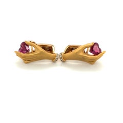 Carrera Y Carrera 18 KT YG Hand Earrings 1.40Ct Ruby Heart .06Ct Diamond