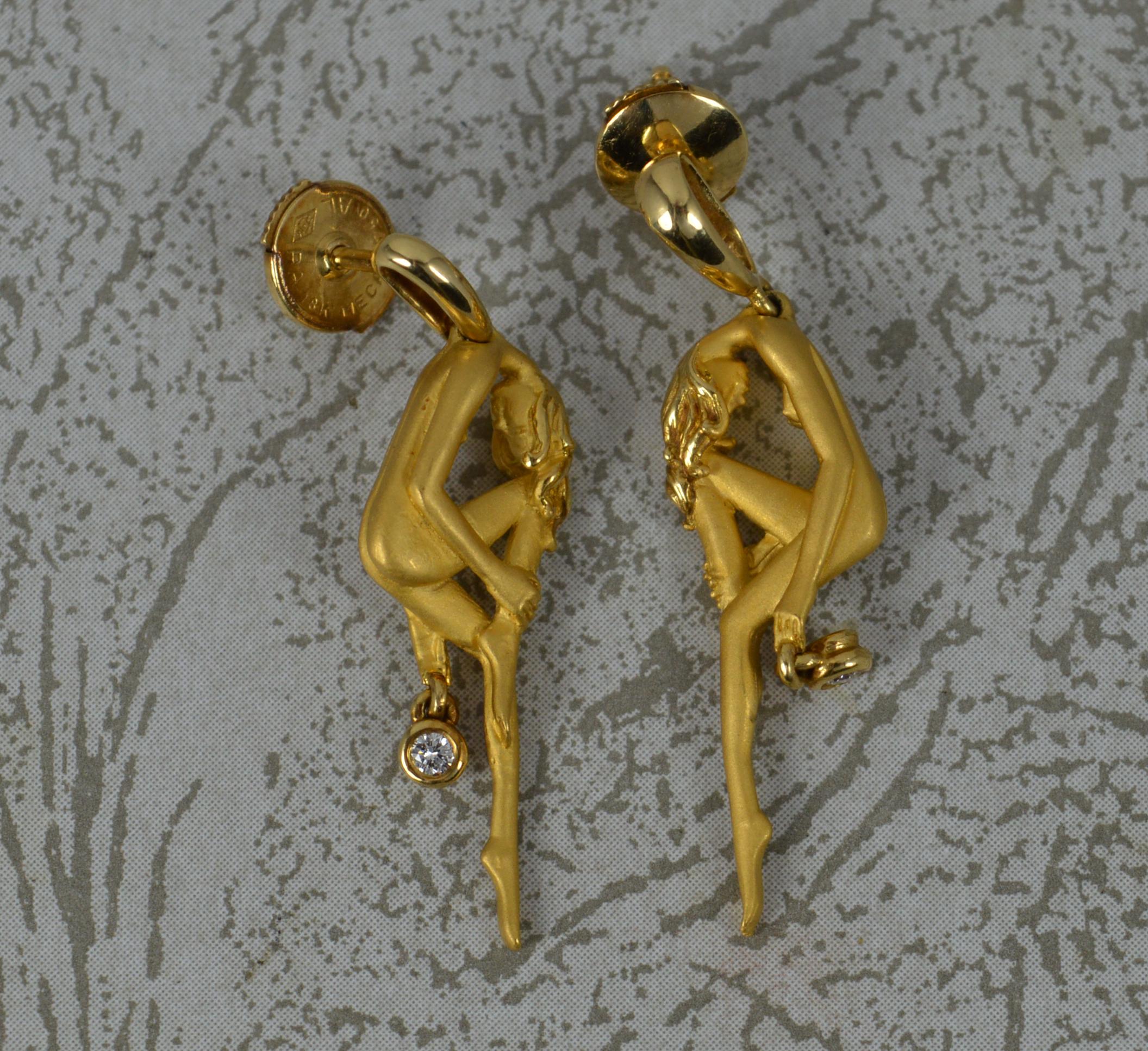 Carrera y Carrera 18 Carat Gold and Diamond Nude Female Earrings in Box 1