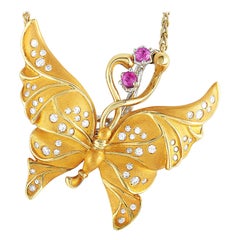 Carrera y Carrera 18k Gold 0.50 Carat Diamond and Sapphire Butterfly Pendant