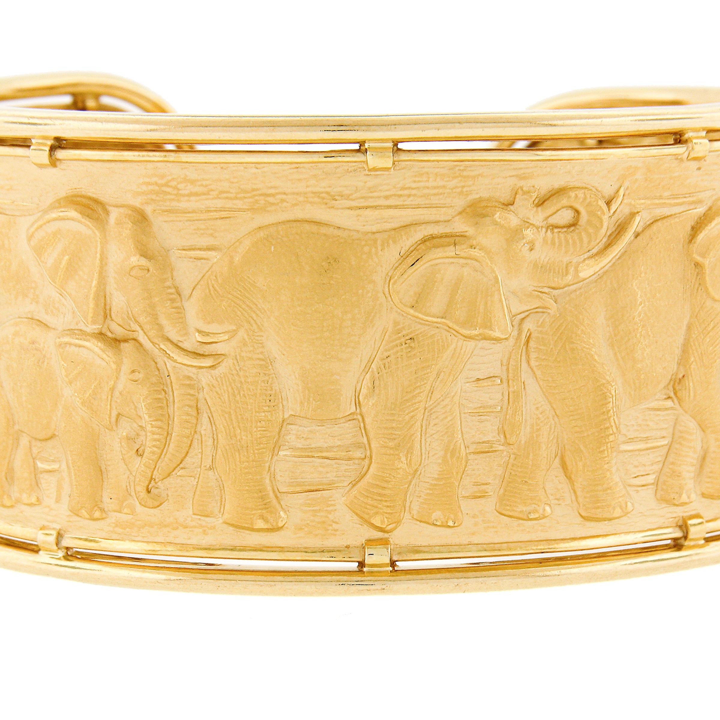 Carrera y Carrera 18k Gold Detailed Family of Elephants Open Wide Cuff Bracelet In Excellent Condition In Montclair, NJ