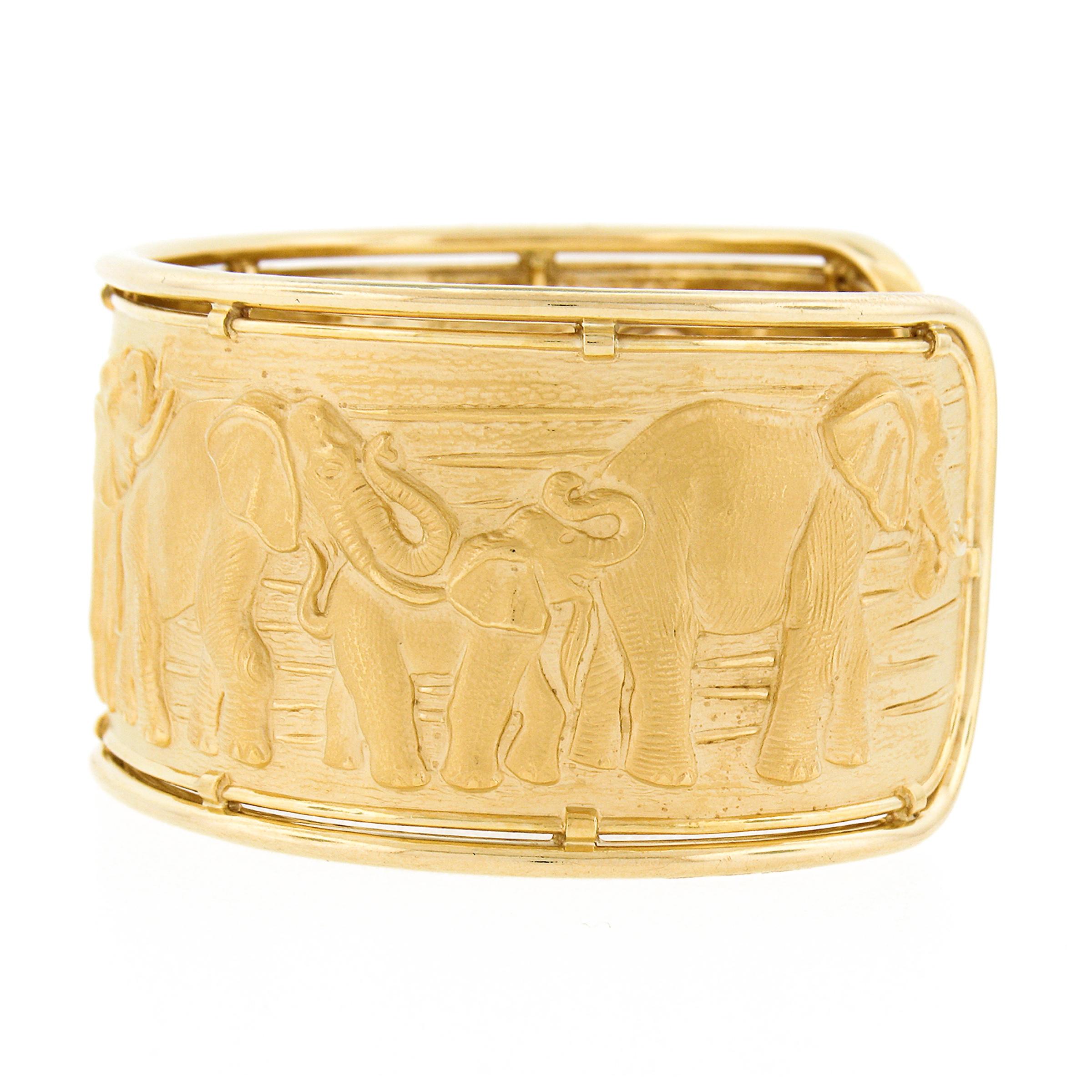 Carrera y Carrera 18k Gold Detailed Family of Elephants Open Wide Cuff Bracelet 1