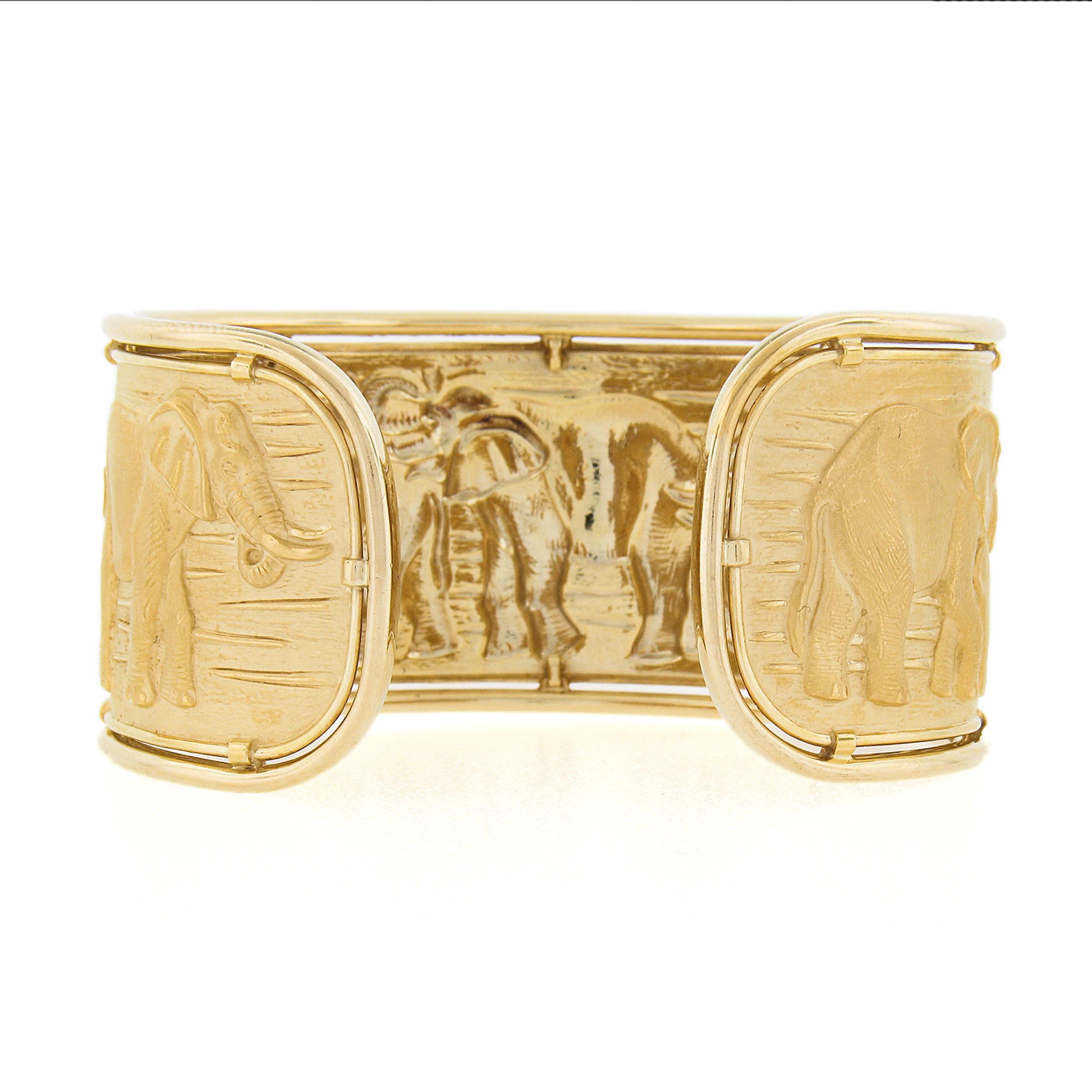 Carrera y Carrera 18k Gold Detailed Family of Elephants Open Wide Cuff Bracelet 2