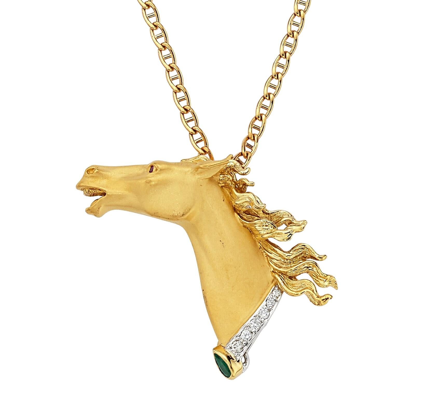 Carrera y Carrera 18k Gold Diamond & Gemstones Horse Pendant with 18 Inch Chain For Sale 1
