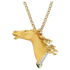 Carrera y Carrera 18k Gold Diamond & Gemstones Horse Pendant with 18 Inch Chain