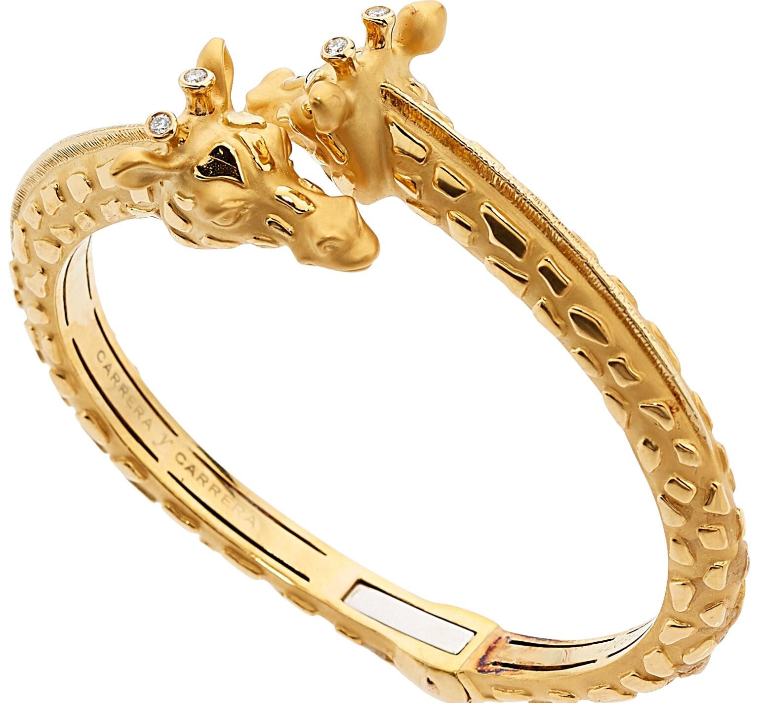 Carrera y Carrera Bracelet jonc girafe à charnières en or 18 carats avec diamants 0,10 carat, taille 6,5 en vente 1