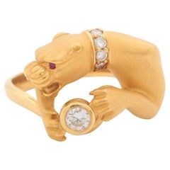 Carrera Y Carrera 18k Gold Panther Ring Ruby Eye & Diamonds. Leopard Pounce