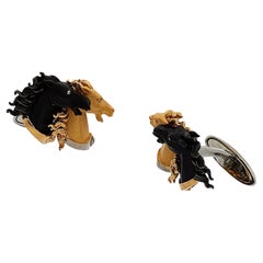Carrera y Carrera Boutons de manchette en or et acier 18 carats avec diamants 0,15 carat et saphirs 0,25 carat