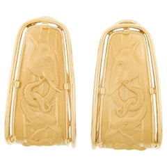 Carrera y Carrera 18k Gold Textured Matte Elephants Large Wide Cuff Earrings