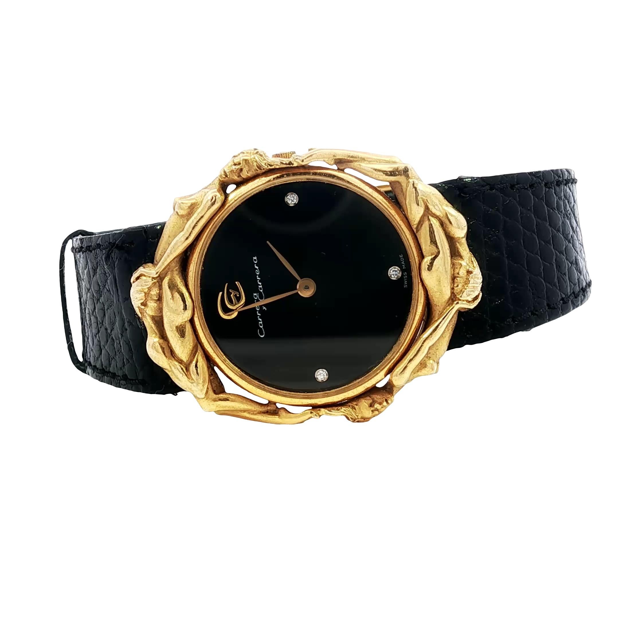 Carrera y Carrera 18K Uhr Adam und Eva Figural Quarz Uhrwerk 18K Gelbgold

Die Carrera y Carrera Figural Watch - Adam and Eve zeichnet sich durch ein asymmetrisches Design aus, das sich um ein kühnes schwarzes Zifferblatt dreht, das von einer