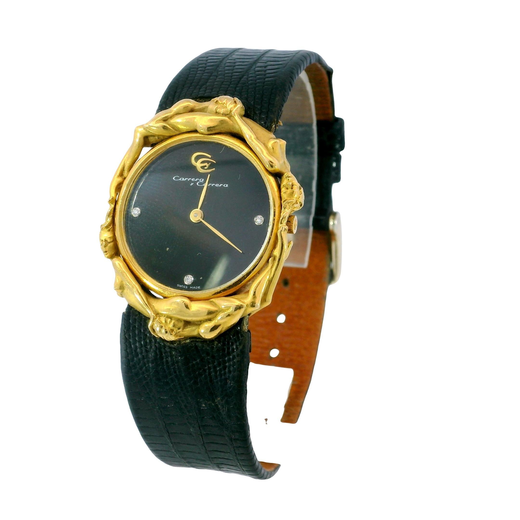 Carrera y Carrera 18K Uhr Adam und Eva Figural Quarz Uhrwerk 18K Gelbgold (Art nouveau) im Angebot