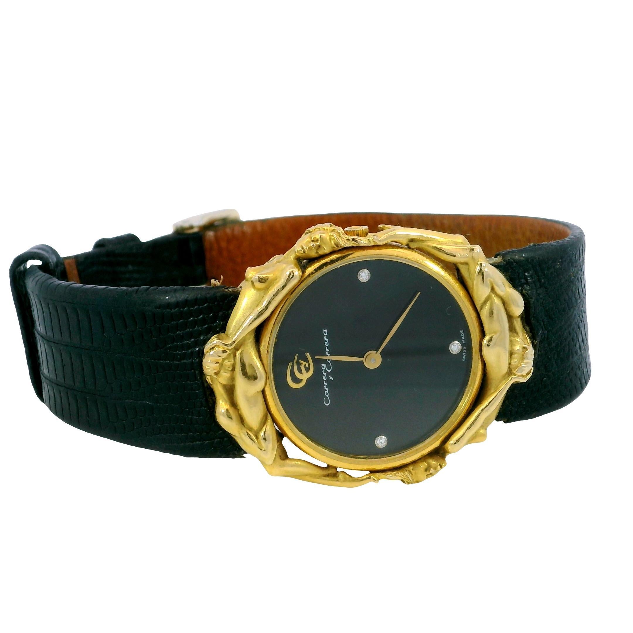 Carrera y Carrera 18K Uhr Adam und Eva Figural Quarz Uhrwerk 18K Gelbgold im Zustand „Gut“ im Angebot in Fairfield, CT