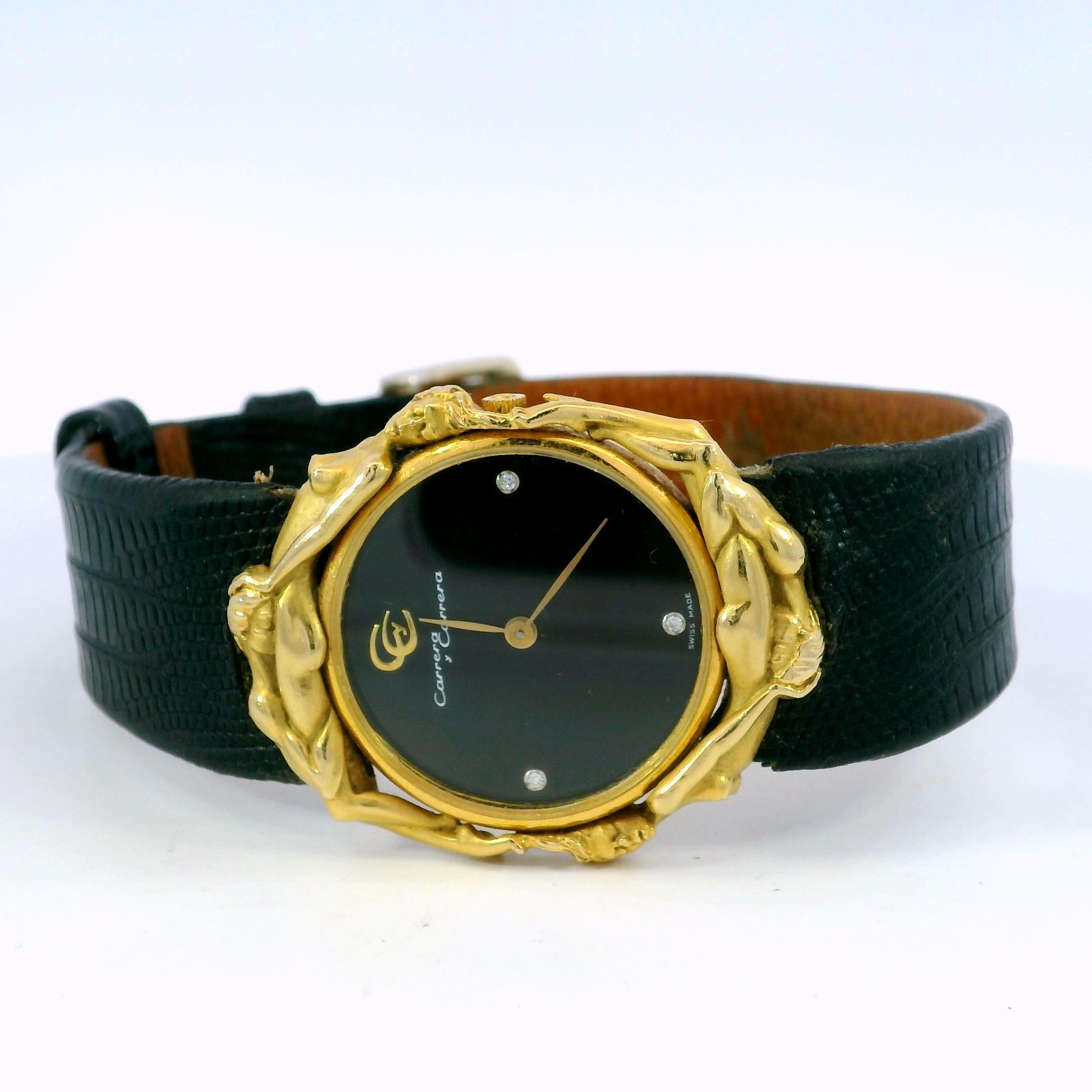 Carrera y Carrera 18K Uhr Adam und Eva Figural Quarz Uhrwerk 18K Gelbgold im Angebot 4