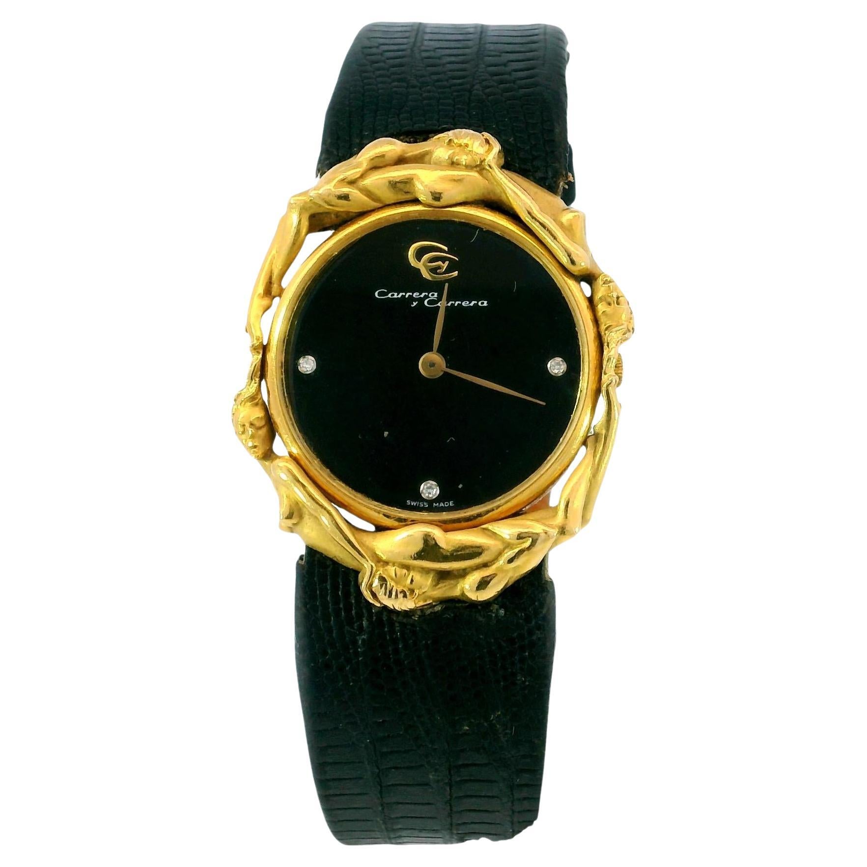 Carrera y Carrera 18K Uhr Adam und Eva Figural Quarz Uhrwerk 18K Gelbgold im Angebot