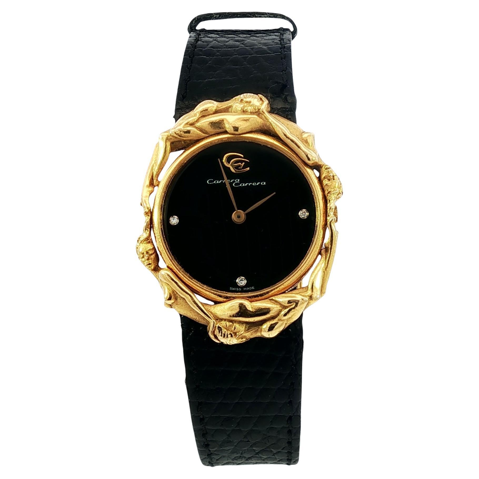 Carrera y Carrera 18K Uhr Adam und Eva Figural Quarz Uhrwerk 18K Gelbgold im Angebot