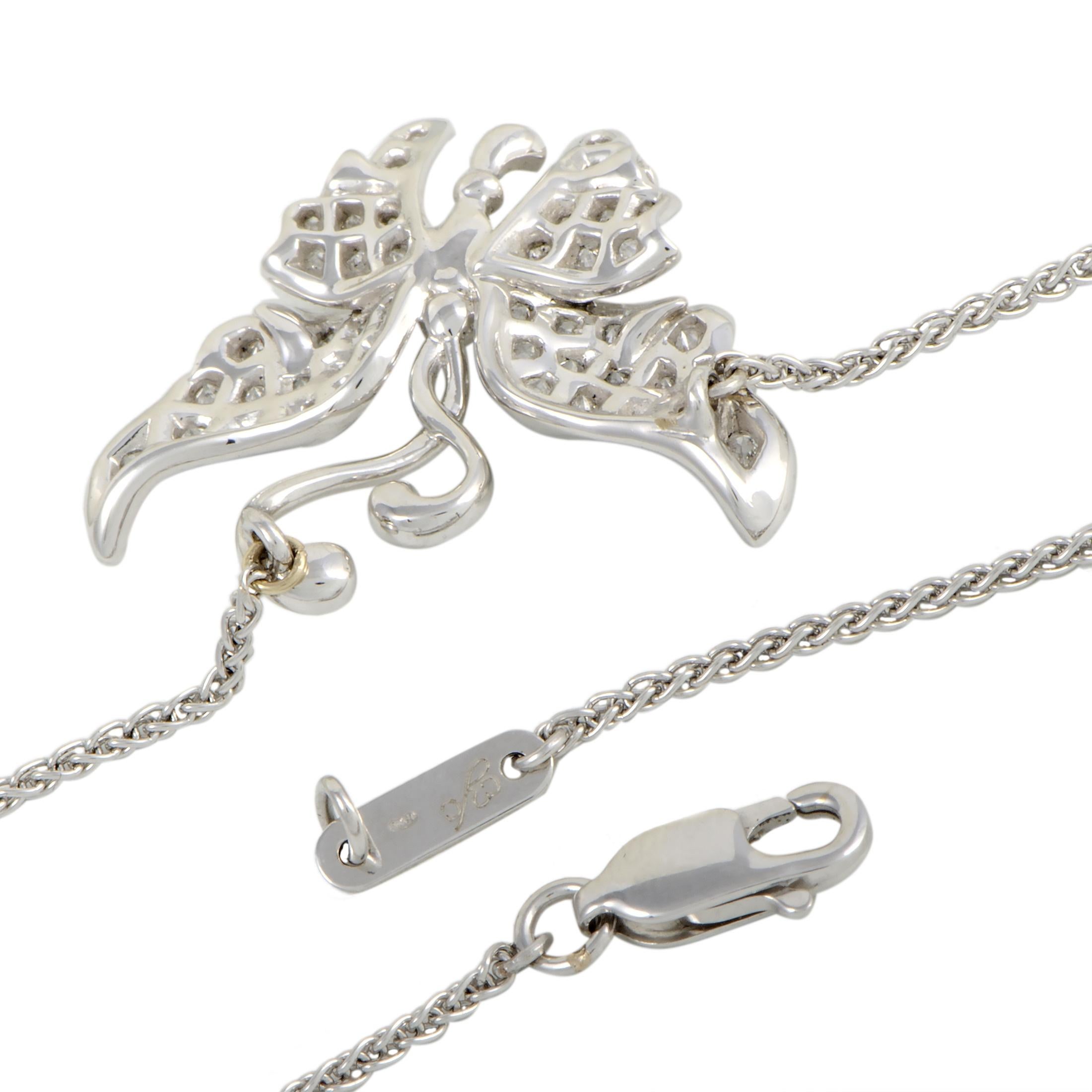 Carrera y Carrera 18K White Gold and 0.37 Ct Diamond Butterfly Pendant Necklace In New Condition In Southampton, PA