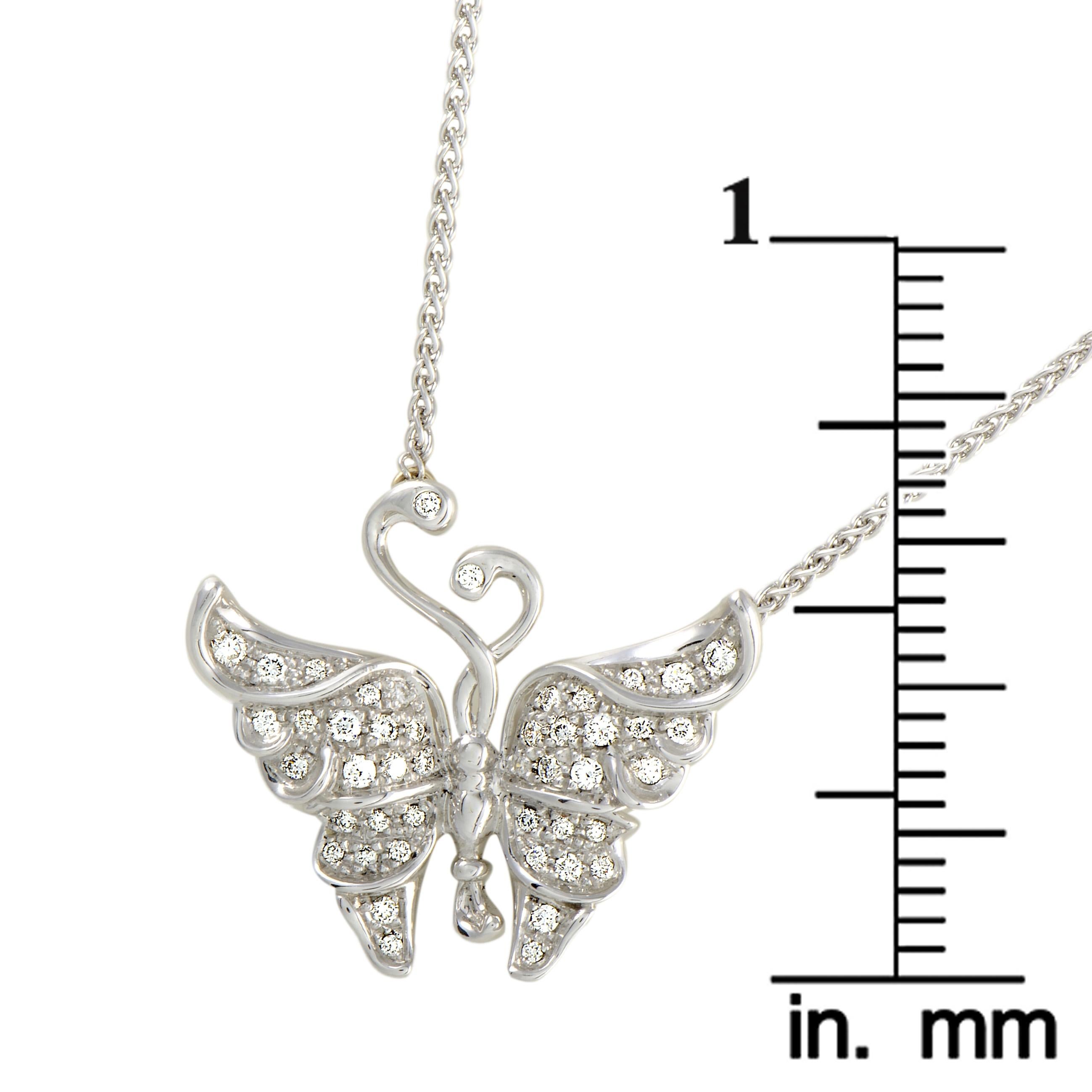 Women's Carrera y Carrera 18K White Gold and 0.37 Ct Diamond Butterfly Pendant Necklace