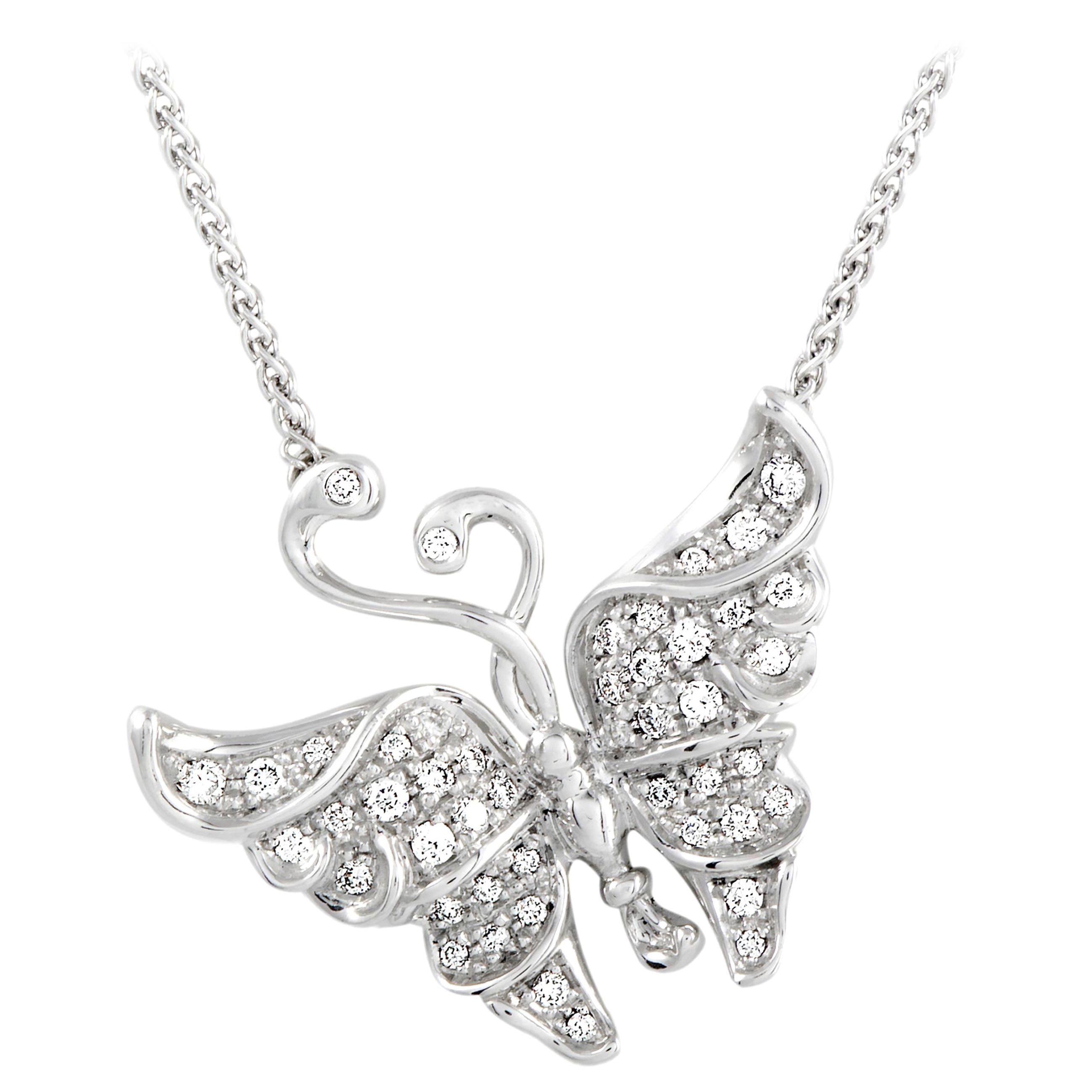Carrera y Carrera 18K White Gold and 0.37 Ct Diamond Butterfly Pendant Necklace