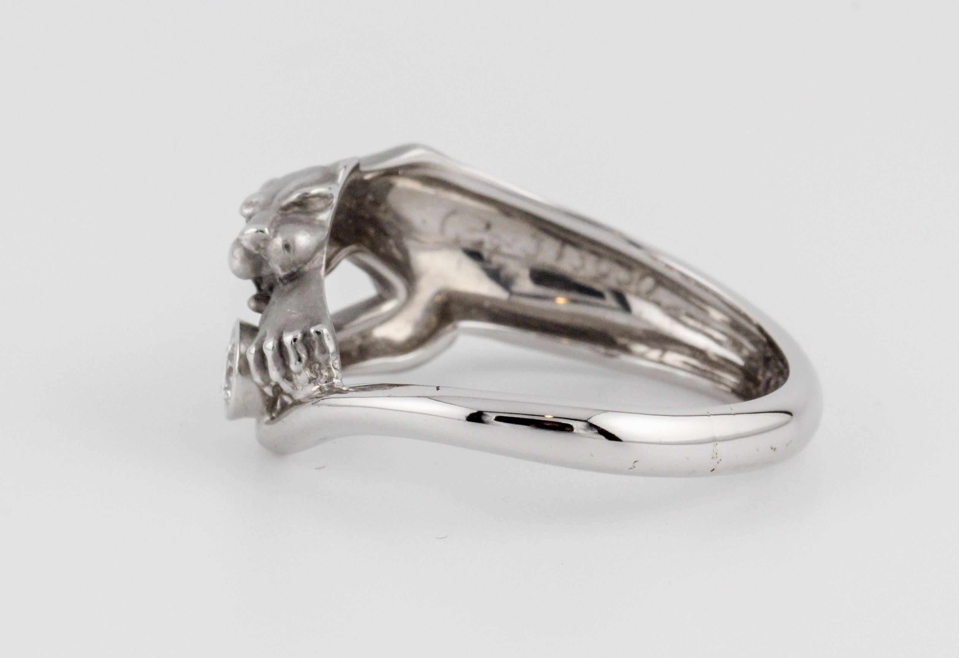 Carrera Y Carrera 18K White Gold Diamond Panther Ring Size 6.5 In Good Condition In Bellmore, NY