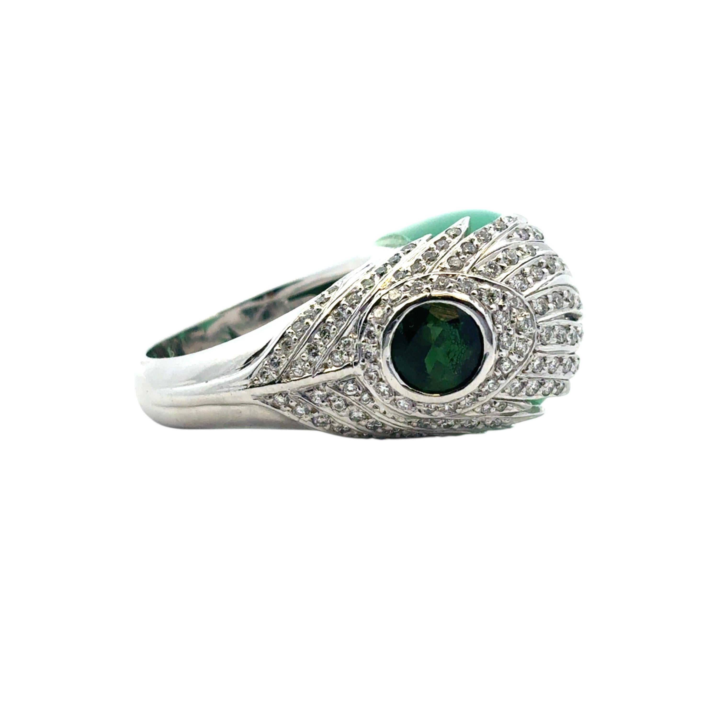 Carrera y Carrera 18k White Gold Green Chalcedony and Diamond Peacock Ring in vendita 4