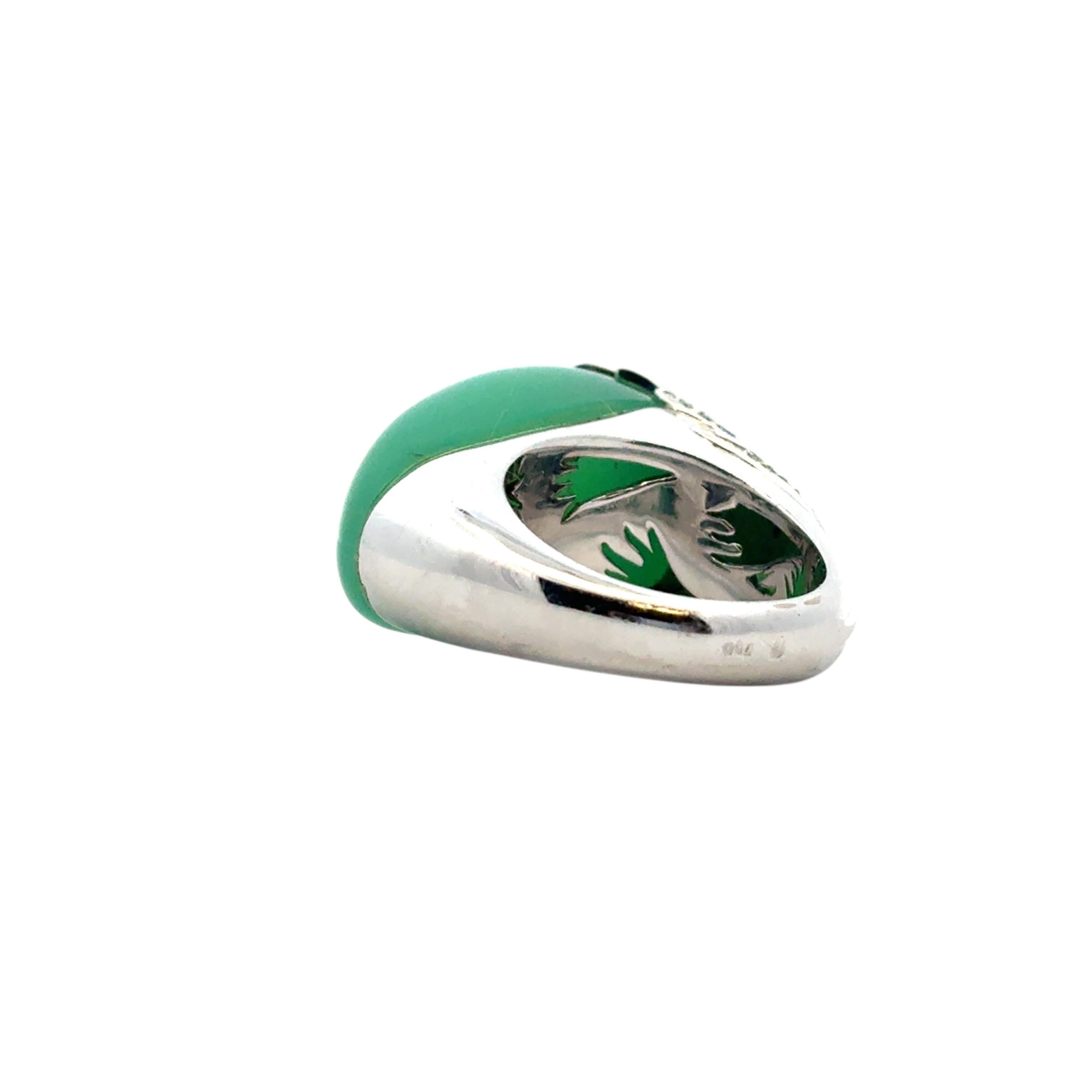 Carrera y Carrera 18k White Gold Green Chalcedony and Diamond Peacock Ring in vendita 7