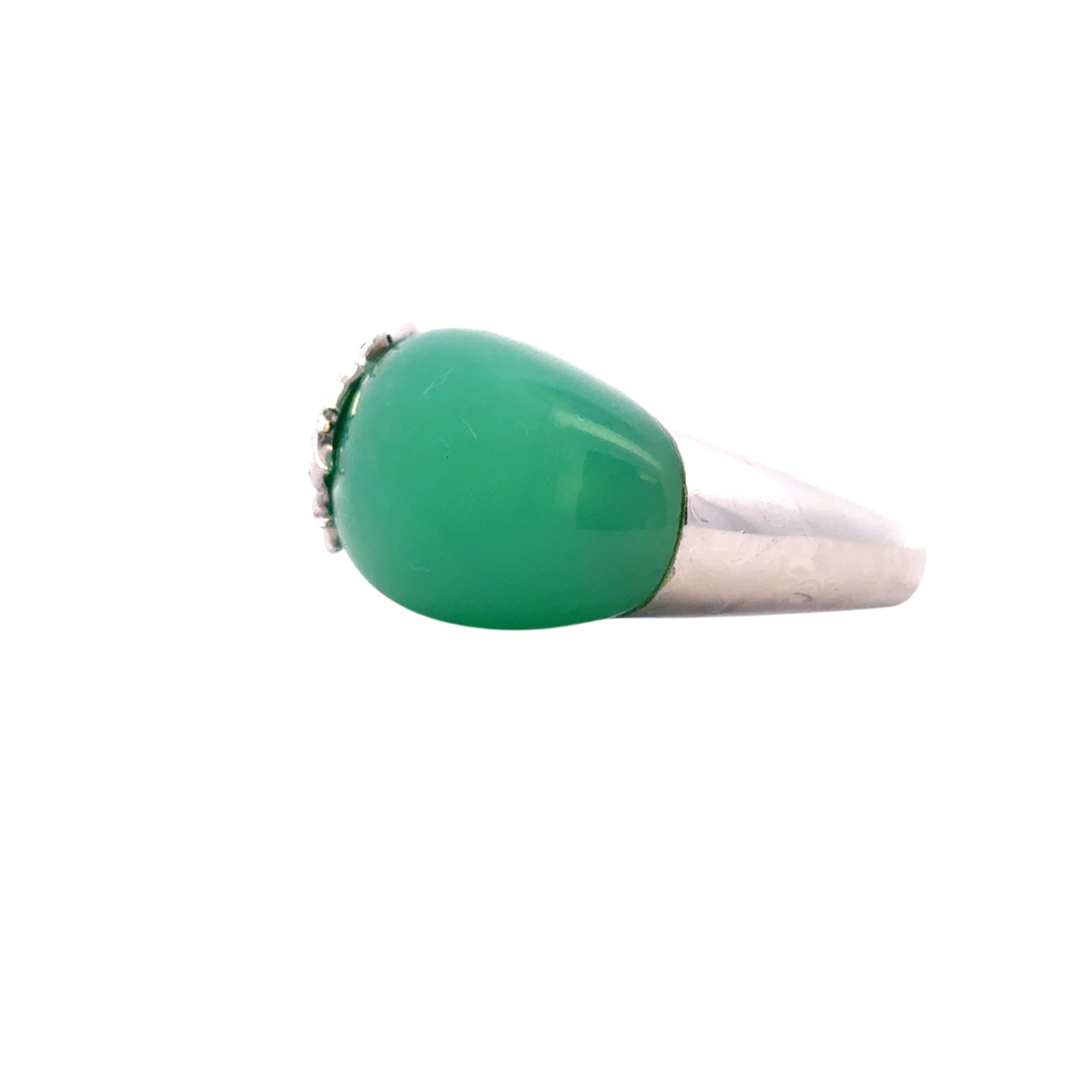 Carrera y Carrera 18k White Gold Green Chalcedony and Diamond Peacock Ring in vendita 8
