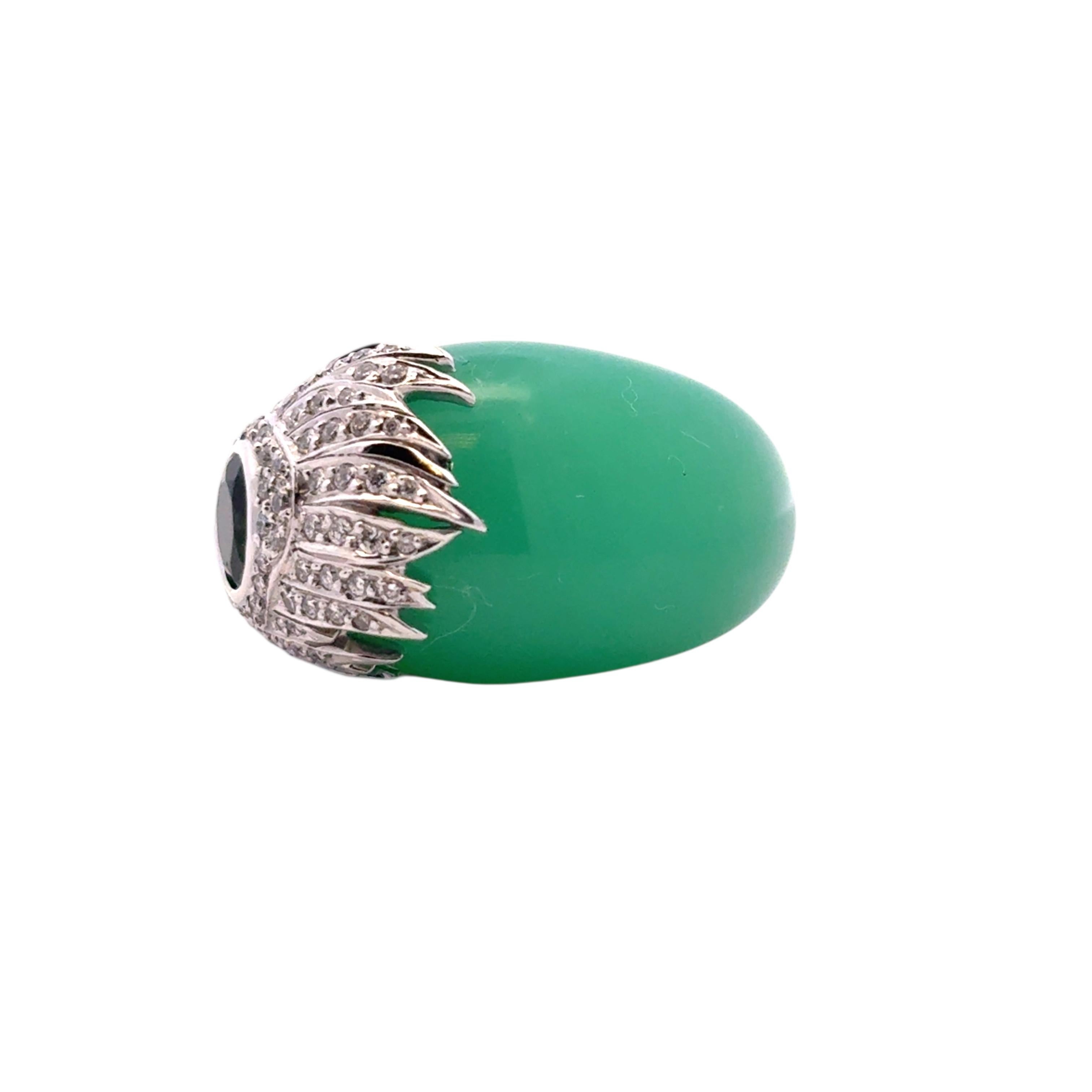 Moderno Carrera y Carrera 18k White Gold Green Chalcedony and Diamond Peacock Ring in vendita
