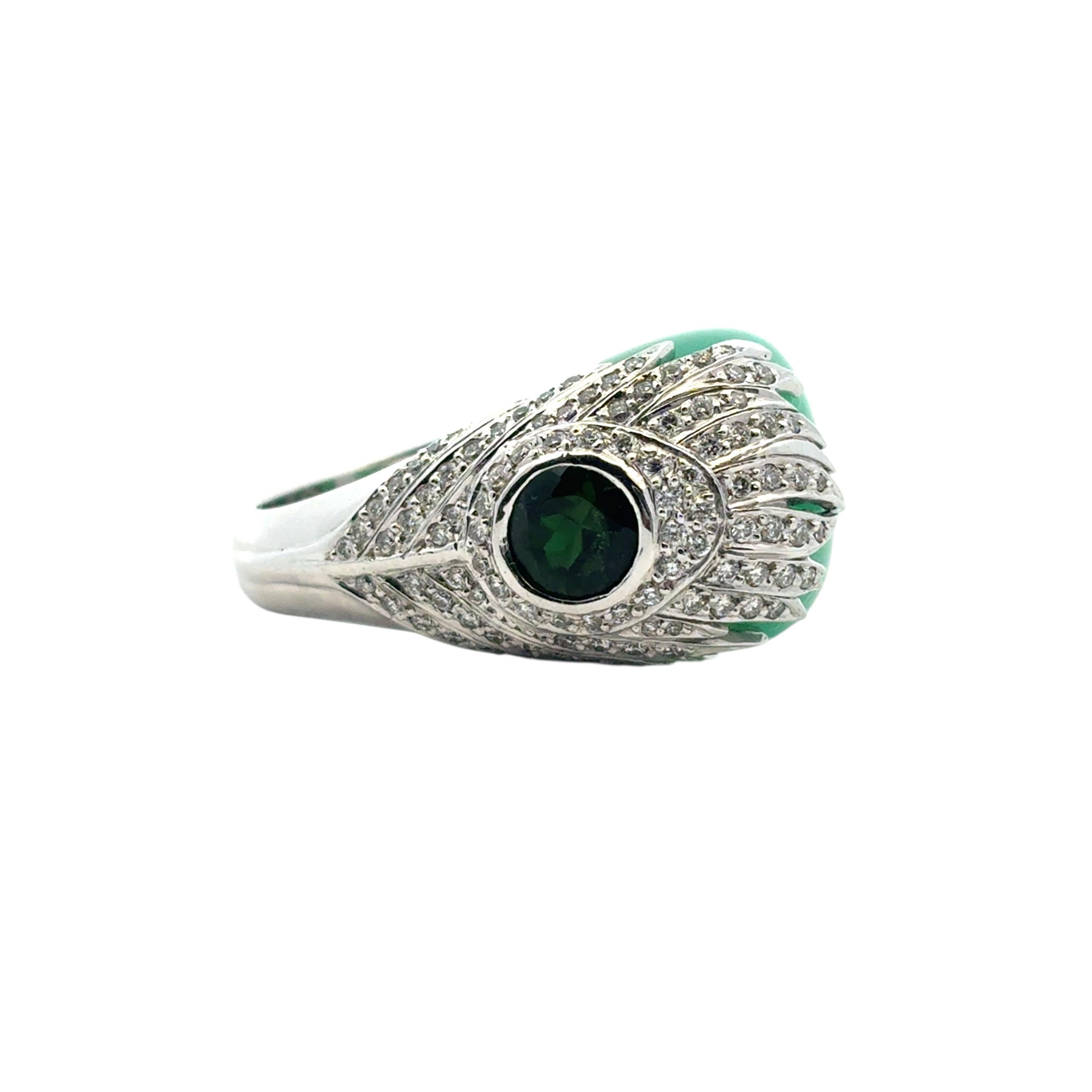 Carrera y Carrera 18k White Gold Green Chalcedony and Diamond Peacock Ring in vendita 3