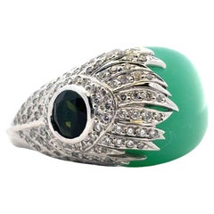 Carrera y Carrera 18k White Gold Green Chalcedony and Diamond Peacock Ring