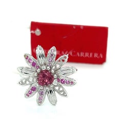 Carrera y Carrera 18k White Gold Pink Tourmaline Primavera Flower Ring Size 6.5