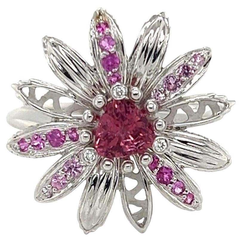 Carrera Y Carrera 18k White Gold Pink Tourmaline Primavera Flower Ring Size 6.5