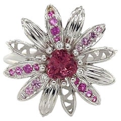 Carrera y Carrera 18k White Gold Pink Tourmaline Primavera Flower Ring Size 6.5