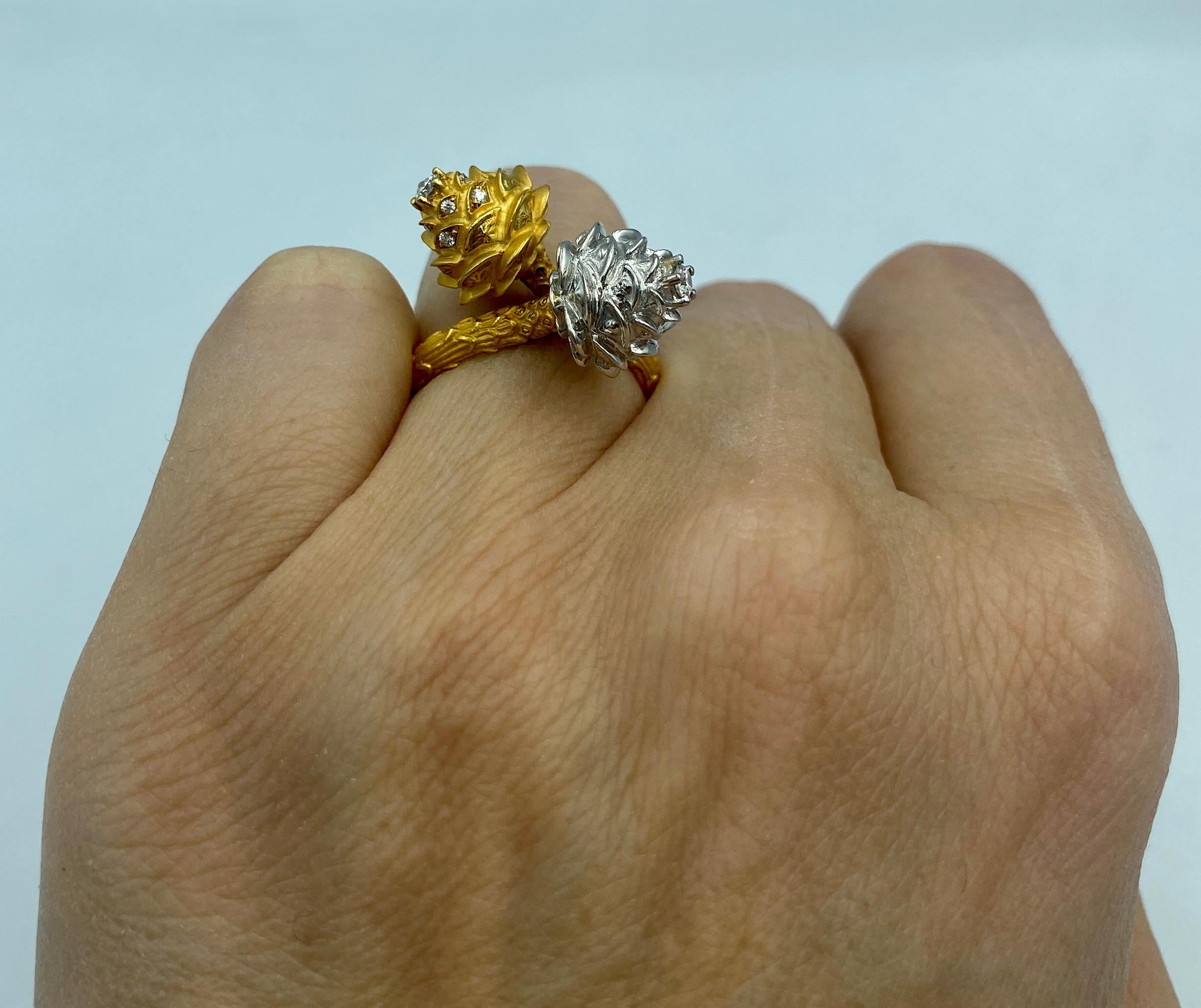 Women's or Men's Carrera y Carrera 18k yellow and white gold pine cone ring with diamonds For Sale