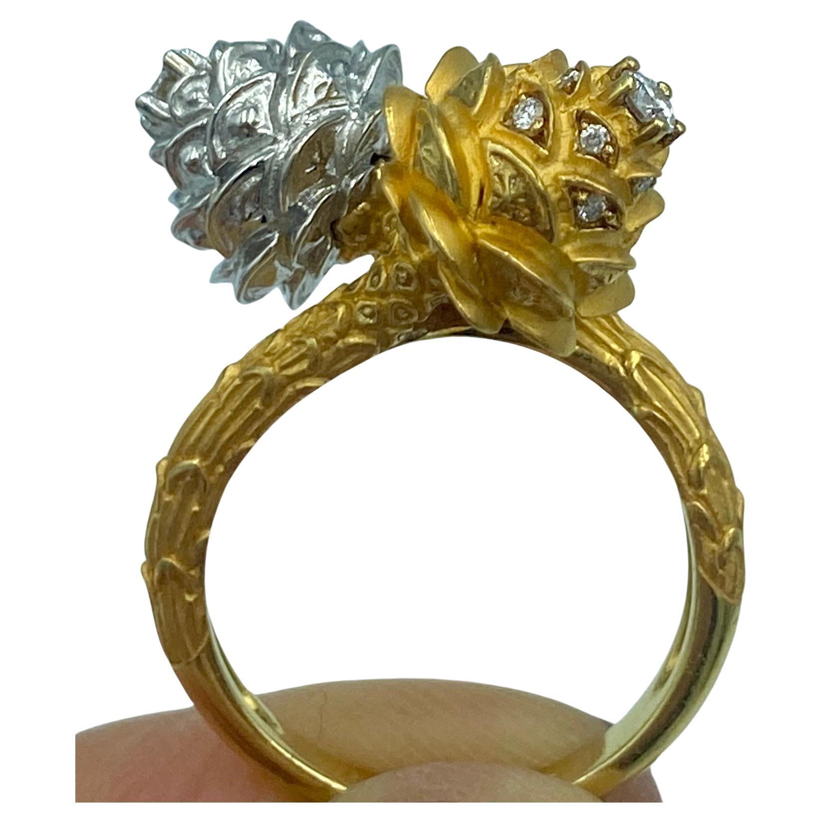 Carrera y Carrera 18k yellow and white gold pine cone ring with diamonds For Sale