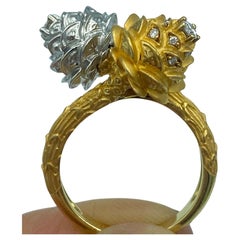 Vintage Carrera y Carrera 18k yellow and white gold pine cone ring with diamonds