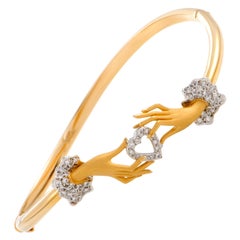 Carrera y Carrera 18 Karat Yellow and White Gold Diamond Hands Bangle Bracelet