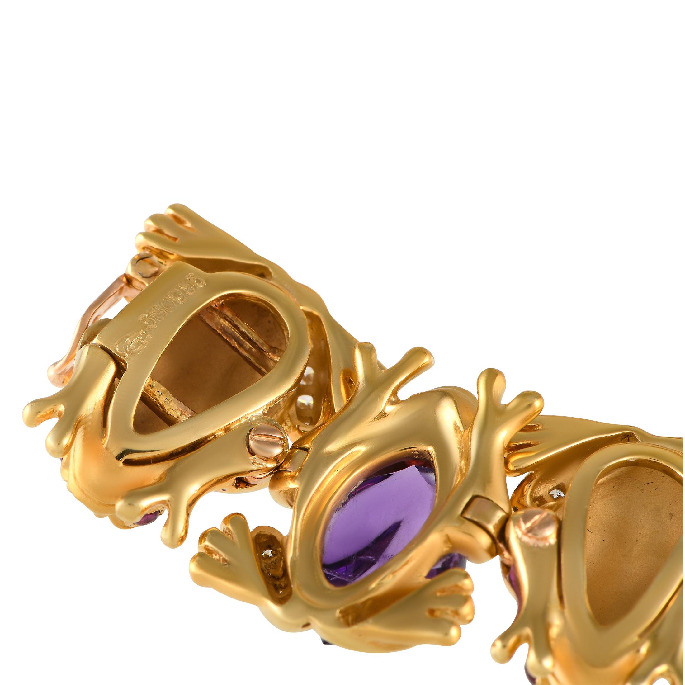 Carrera y Carrera 18K Yellow Gold 1.75ct Diamond & Amethyst Frog Bracelet CA01 In Excellent Condition For Sale In Southampton, PA