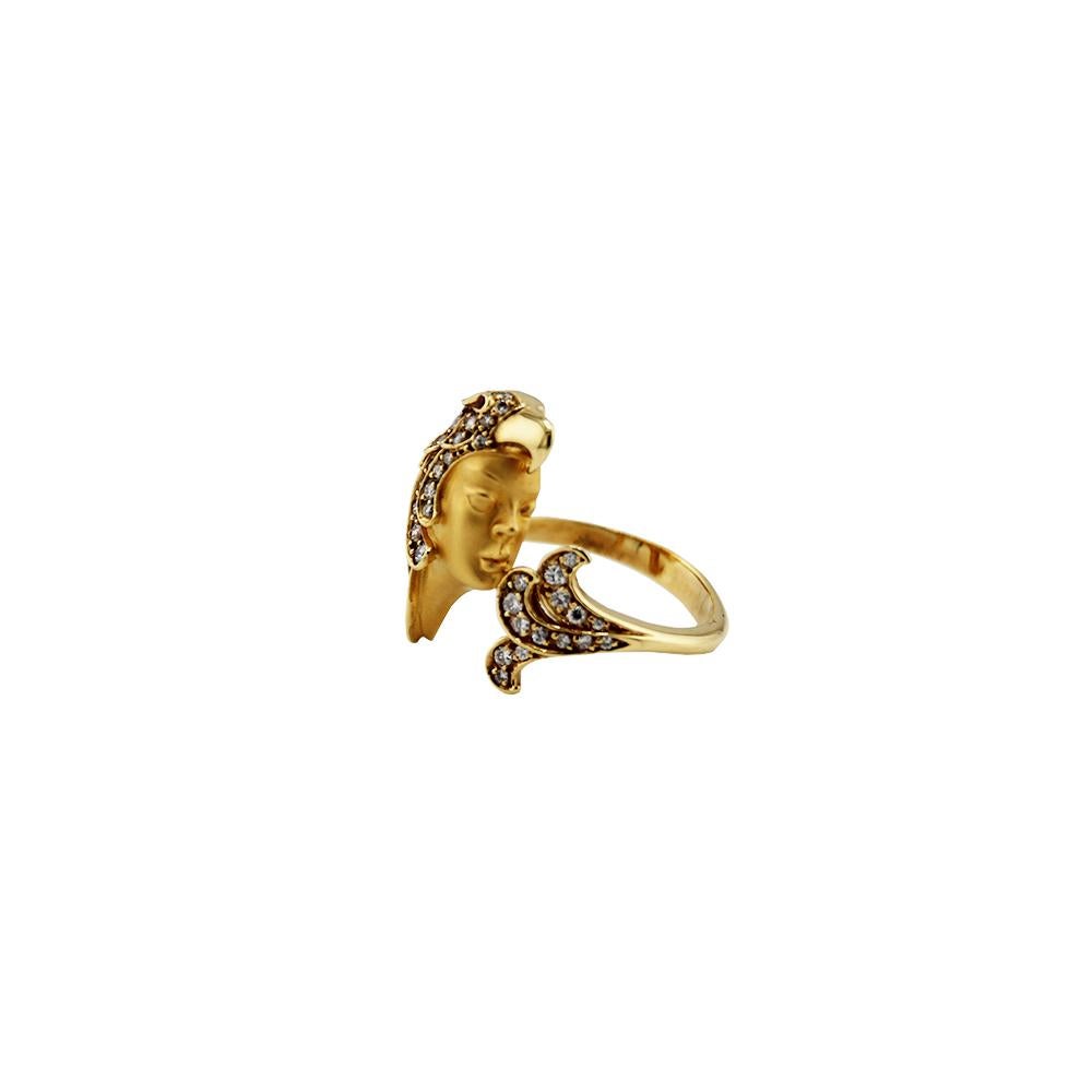 Carrera Y Carrera 18K Yellow Gold and Diamond Face Ring For Sale 3