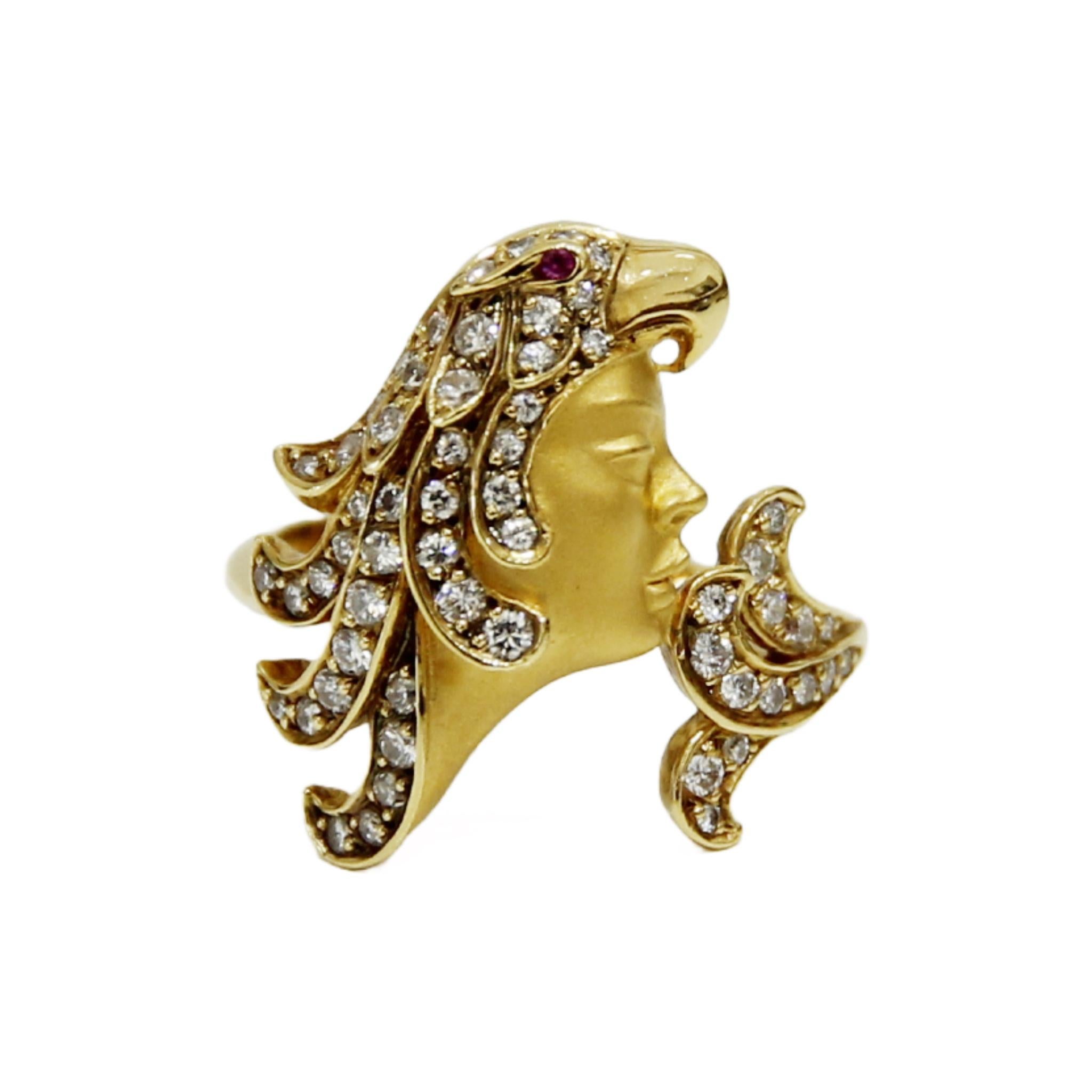 Carrera Y Carrera Face-Ring aus 18 Karat Gelbgold und Diamanten (Brillantschliff) im Angebot